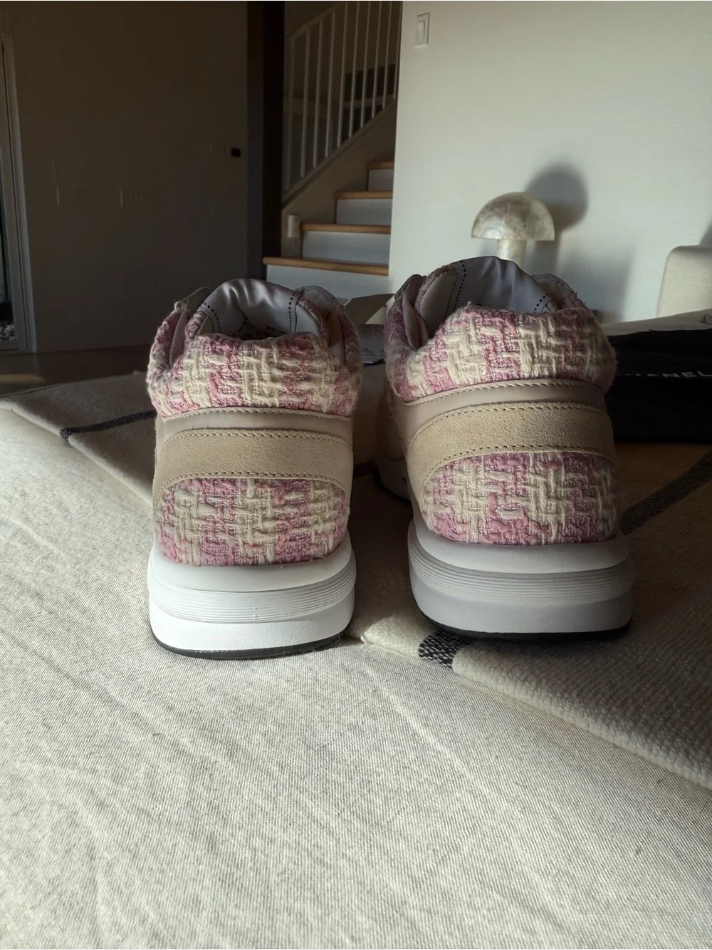 CHANEL Beige Suede & Pink Tweed Women's Sneakers